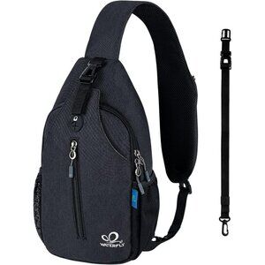 Men Pure Black Crossbody Sling Backpack Sling Bag Travel Hiking Chest Daypack